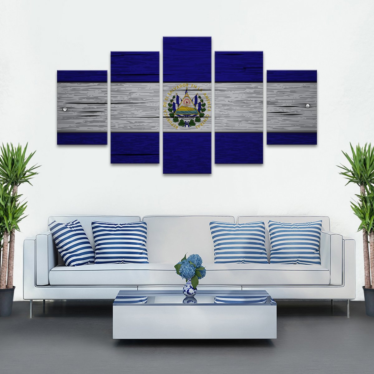 El Salvador Flag Multi Panel Canvas Wall Art