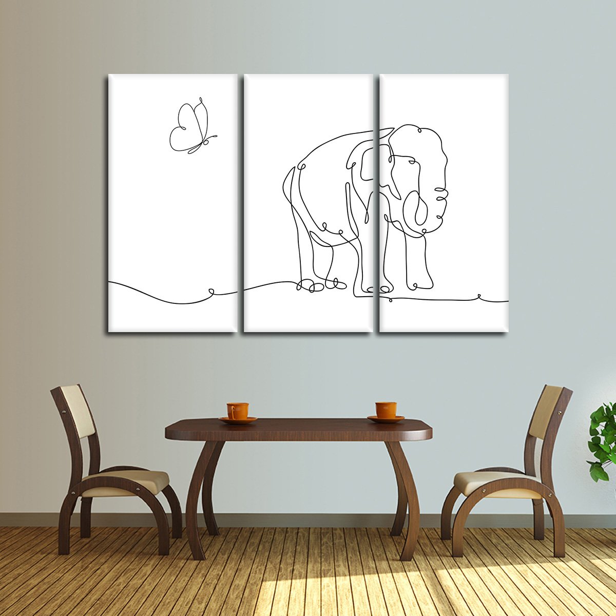 Elephant And Butterfly Multi Panel Canvas Wall Art