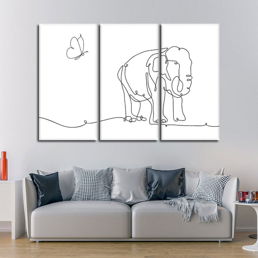 Elephant And Butterfly Multi Panel Canvas Wall Art