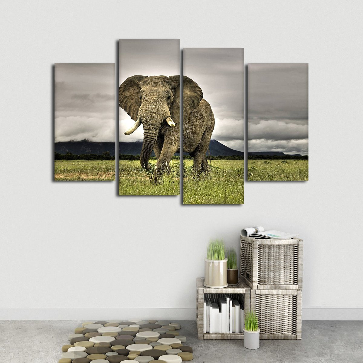 Elephant Landscape Multi Panel Canvas Wall Art