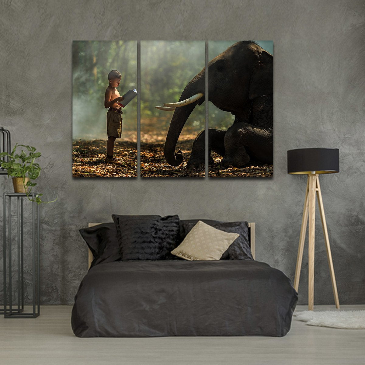 Elephant Bedtime Story Multi Panel Canvas Wall Art