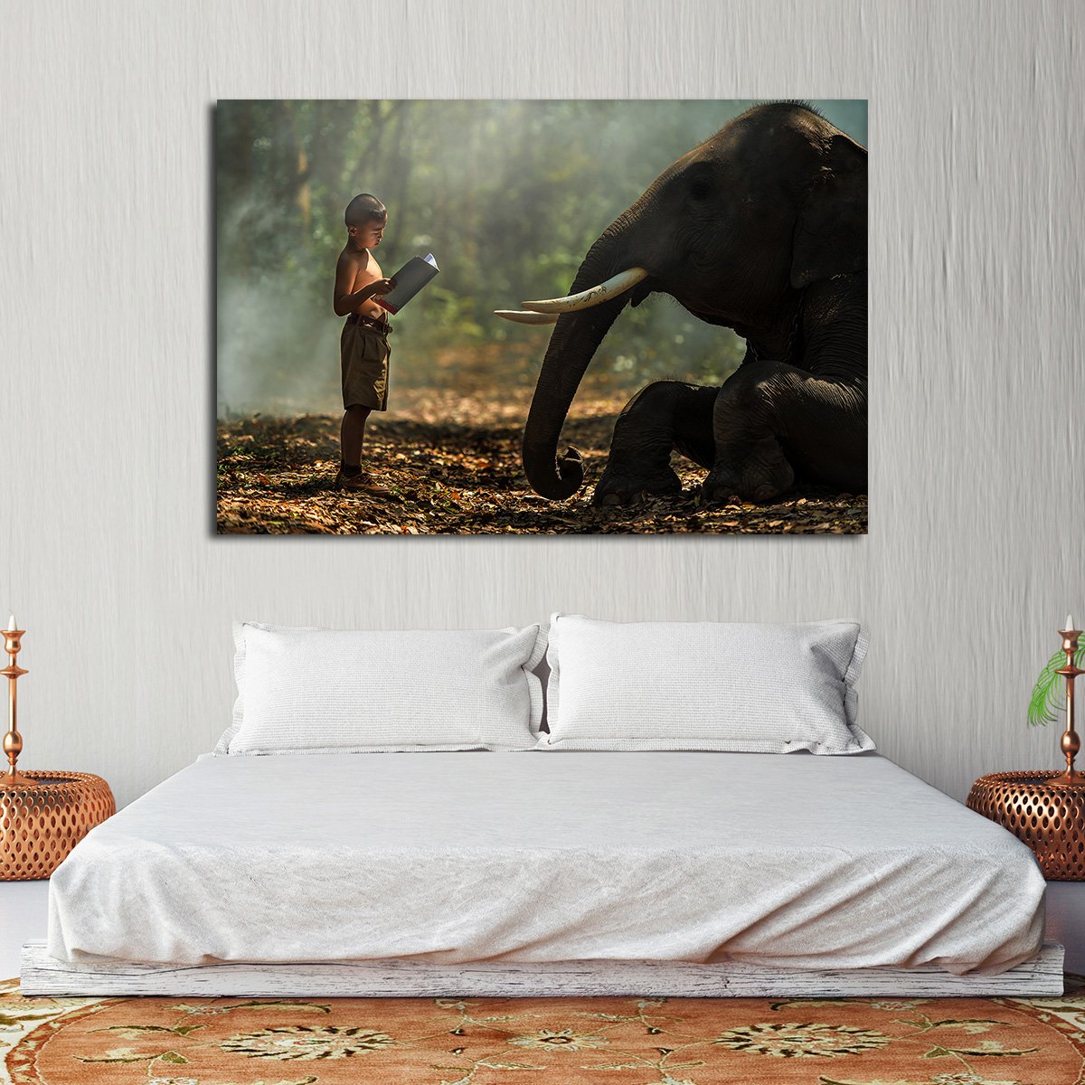 Elephant Bedtime Story Multi Panel Canvas Wall Art