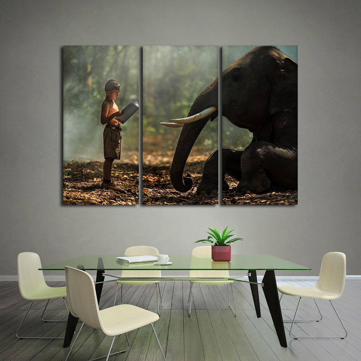 Elephant Bedtime Story Multi Panel Canvas Wall Art