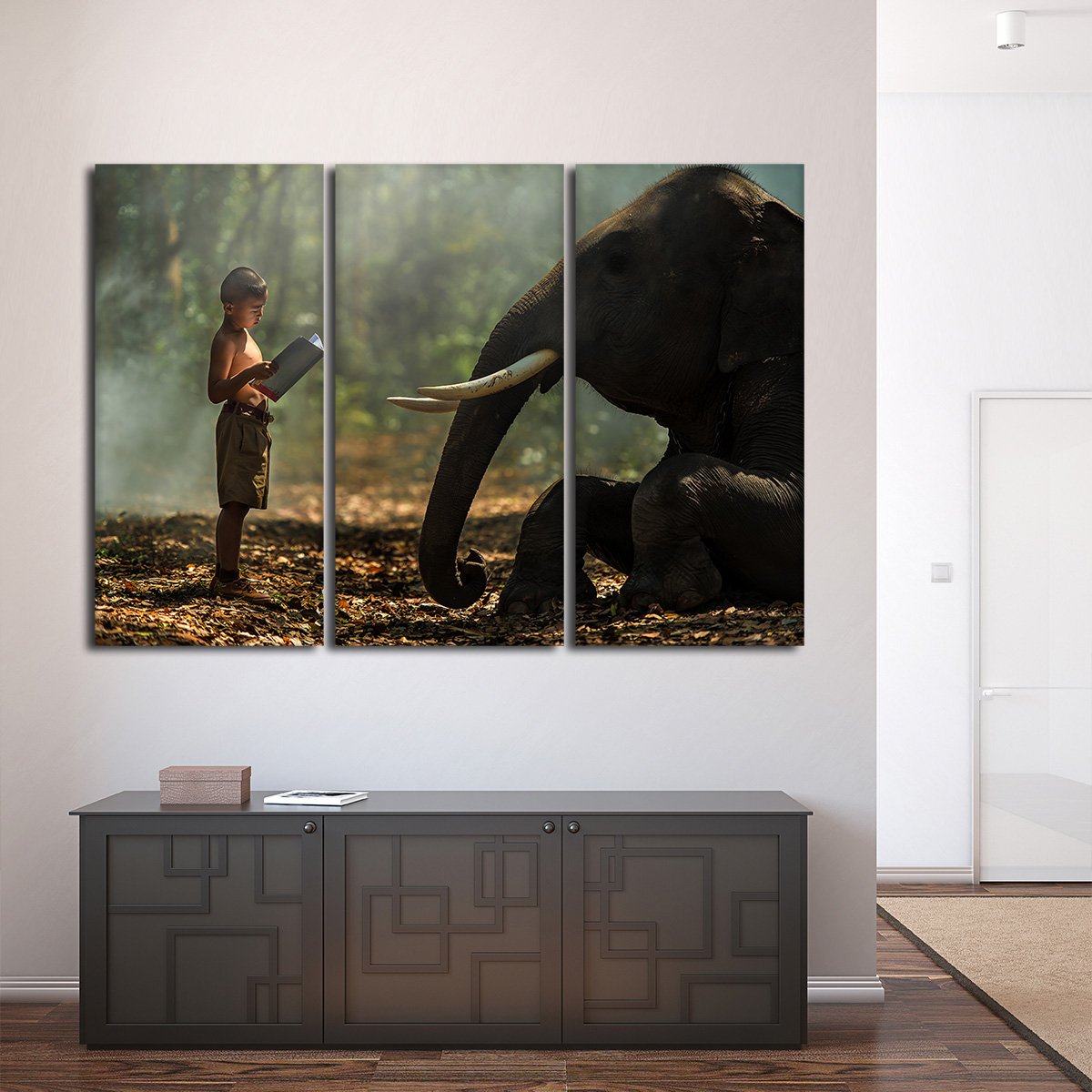 Elephant Bedtime Story Multi Panel Canvas Wall Art