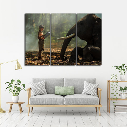 Elephant Bedtime Story Multi Panel Canvas Wall Art