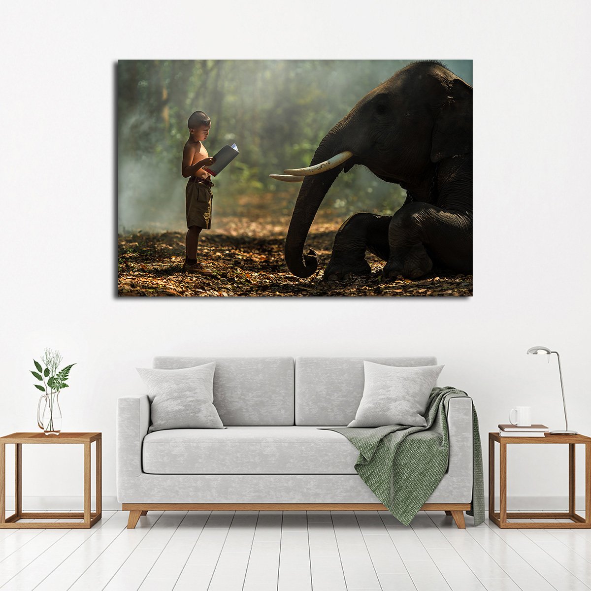 Elephant Bedtime Story Multi Panel Canvas Wall Art