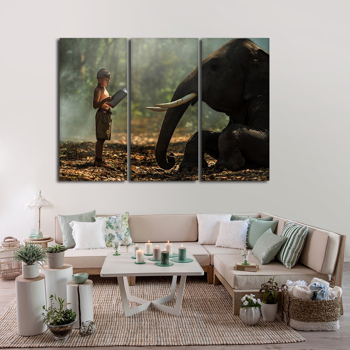 Elephant Bedtime Story Multi Panel Canvas Wall Art