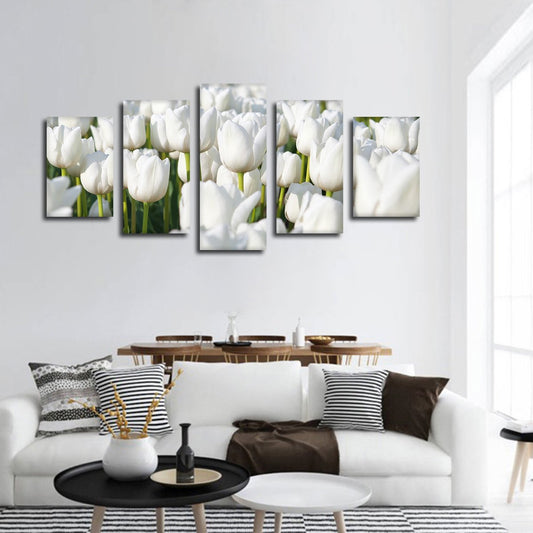 Endless White Tulips Multi Panel Canvas Wall Art