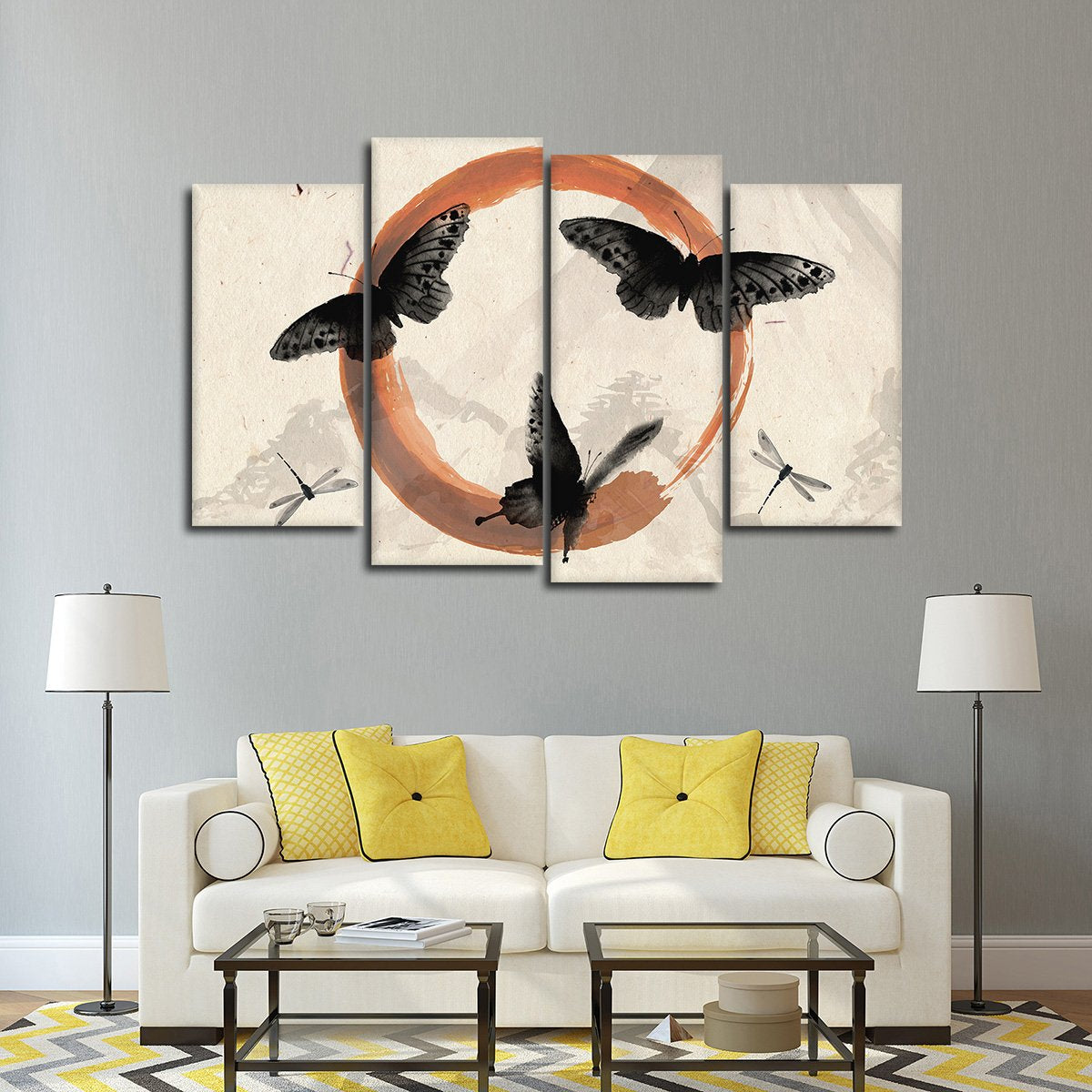Enso Butterflies Multi Panel Canvas Wall Art