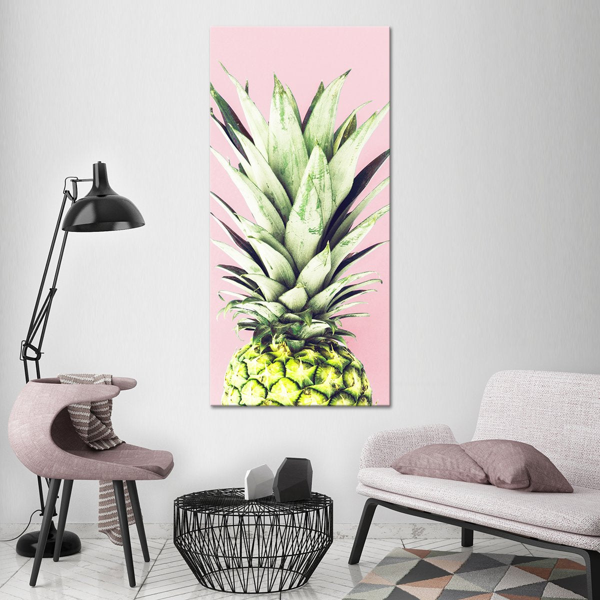 Pineapple Fashion Pink Multi Panel Canvas Wall Art