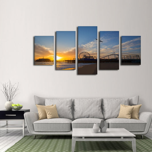 Ferris Wheel On The Pier Multi Panel Canvas Wall Art