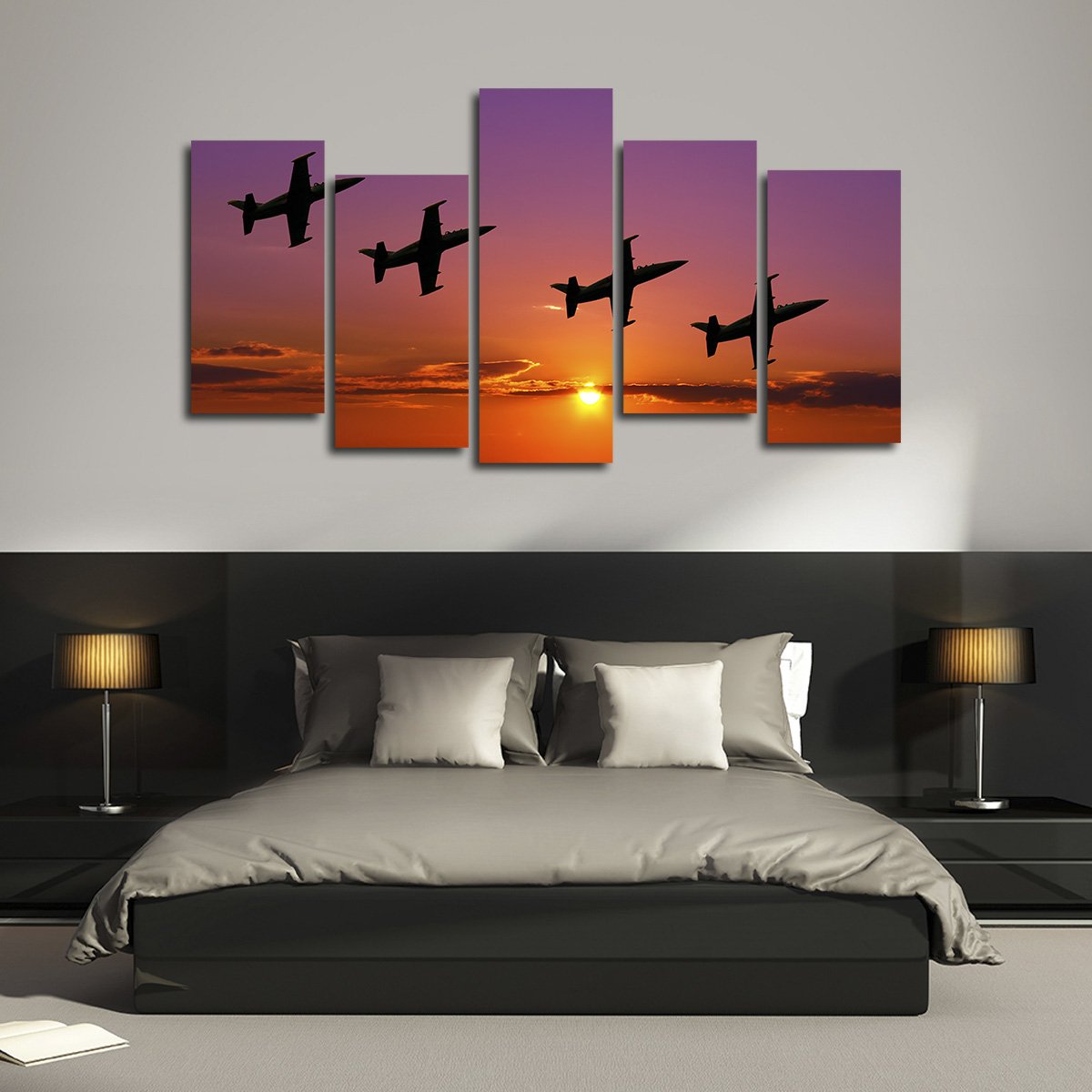 Fighter Jets at Sunset Multi Panel Canvas Wall Art