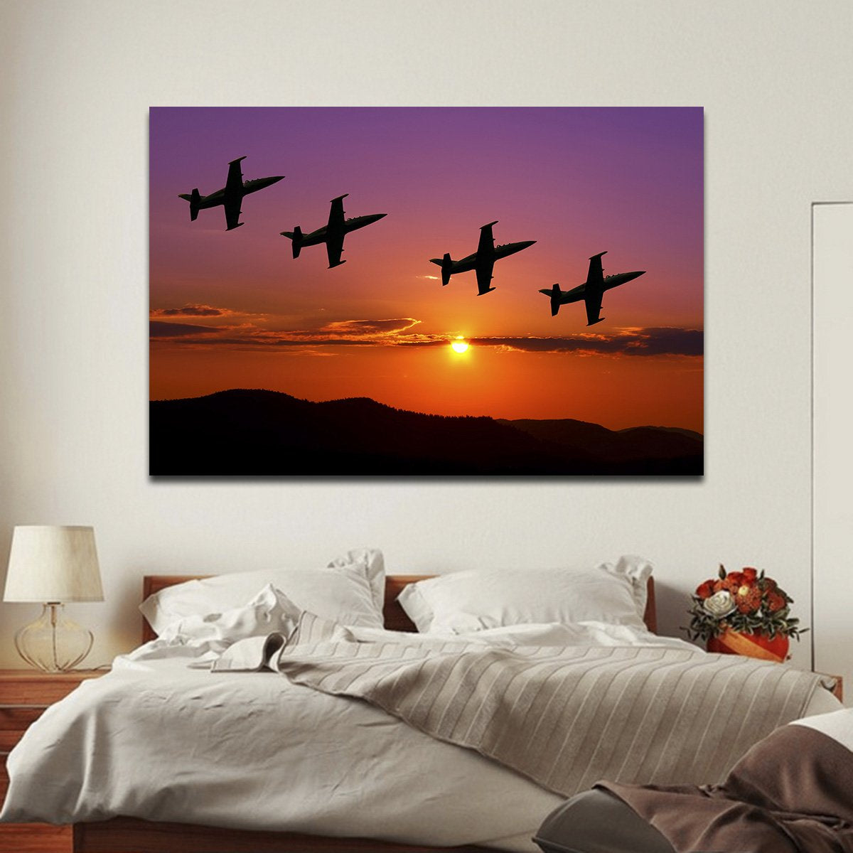 Fighter Jets at Sunset Multi Panel Canvas Wall Art