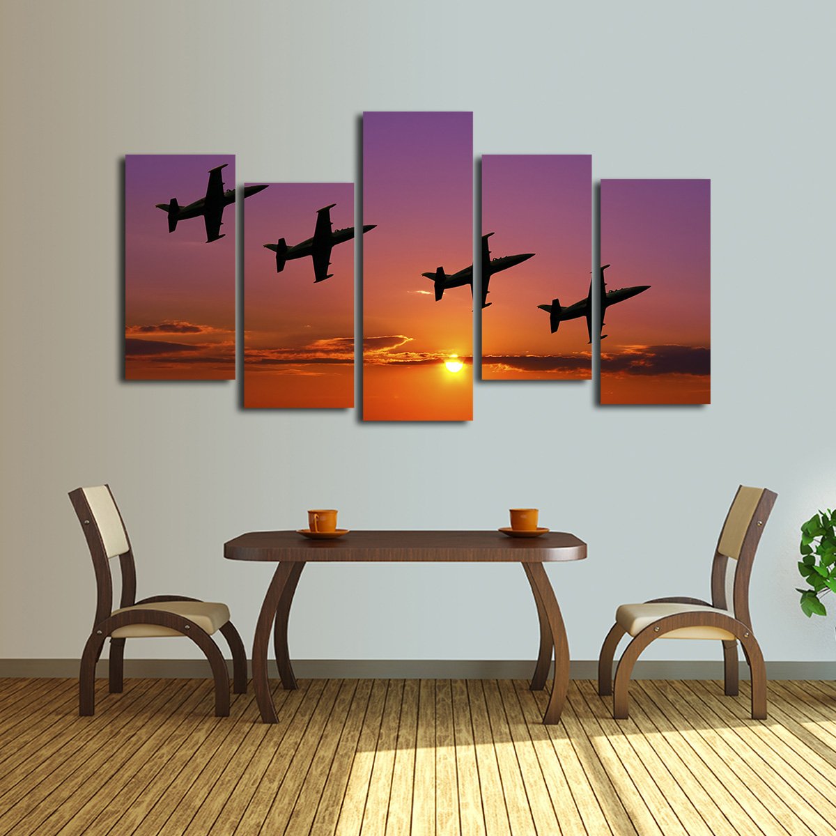 Fighter Jets at Sunset Multi Panel Canvas Wall Art
