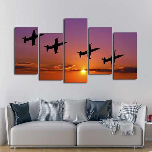 Fighter Jets at Sunset Multi Panel Canvas Wall Art