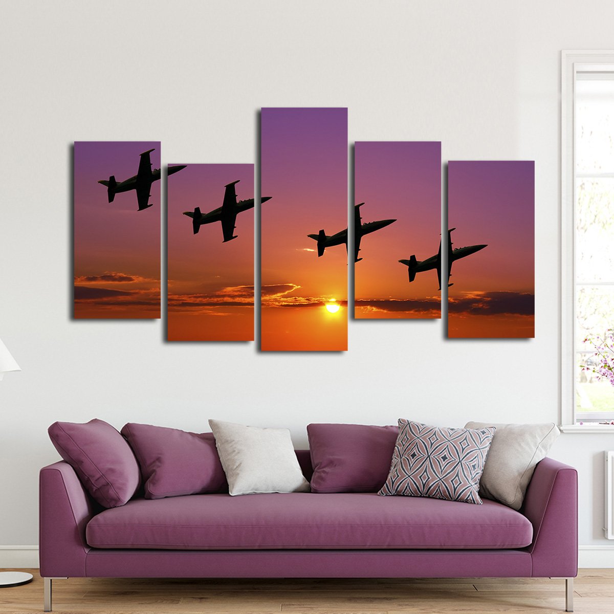 Fighter Jets at Sunset Multi Panel Canvas Wall Art