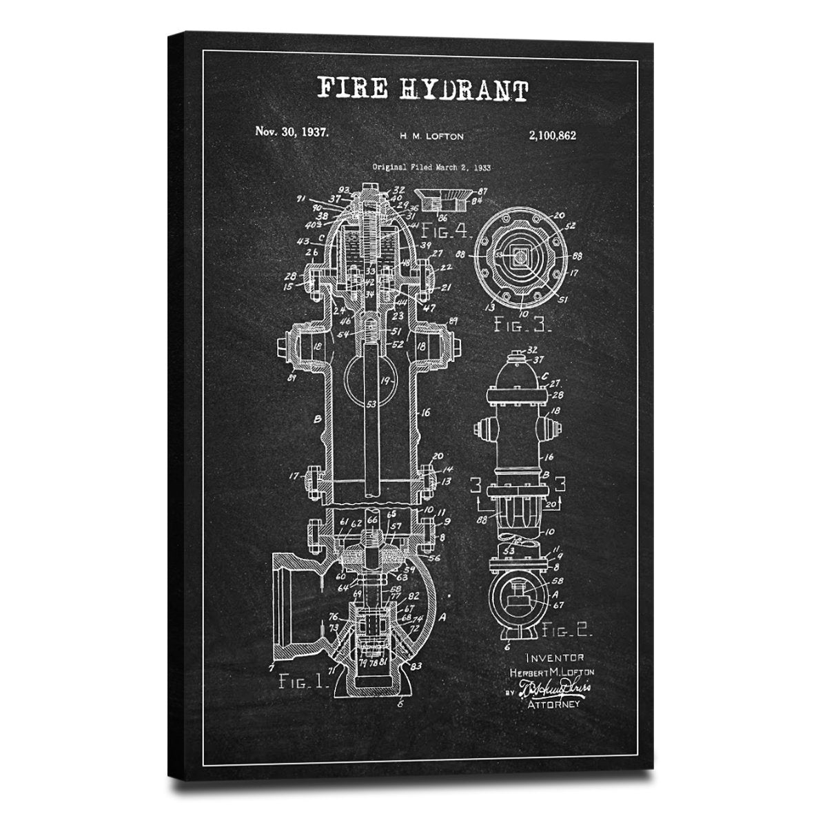 Fire Hydrant Patent BW Canvas Wall Art