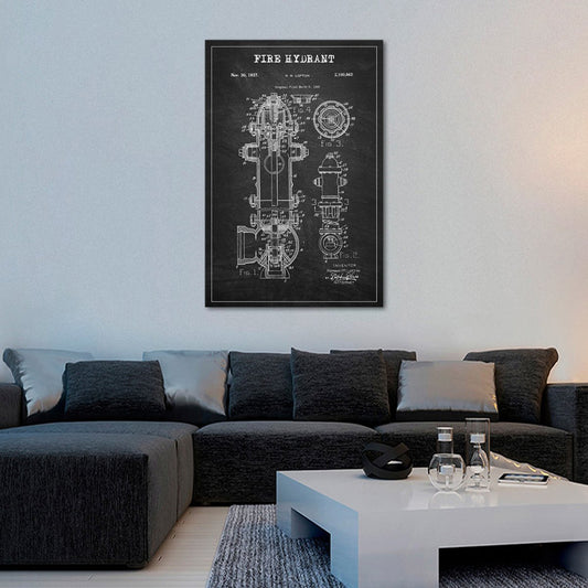 Fire Hydrant Patent BW Canvas Wall Art