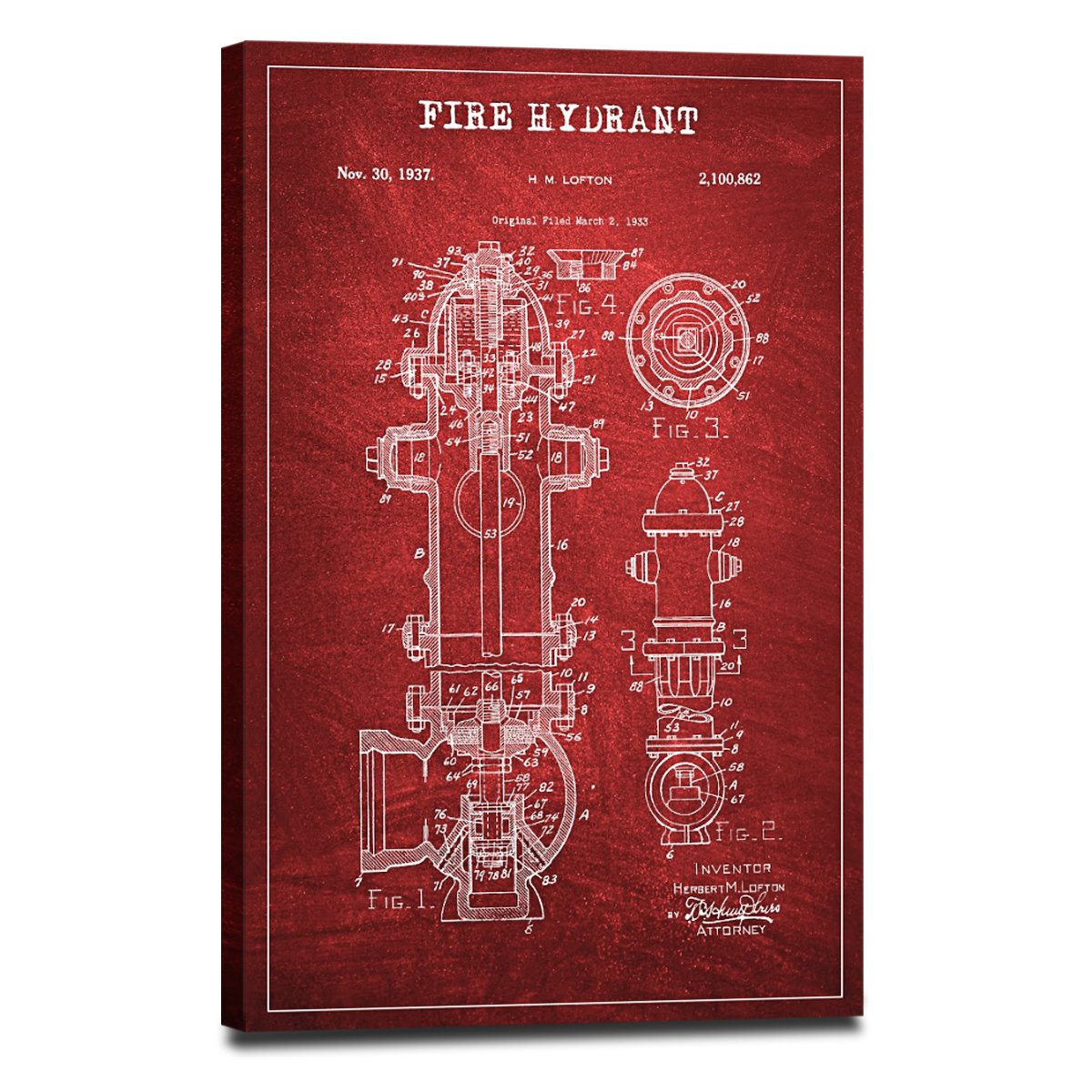 Fire Hydrant Patent Canvas Wall Art
