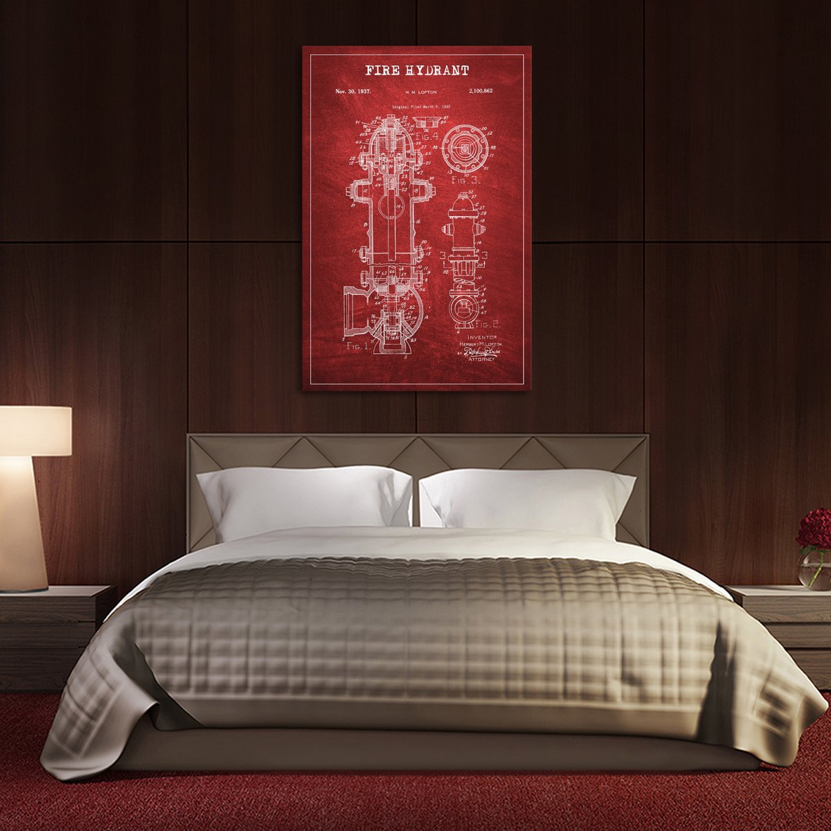 Fire Hydrant Patent Canvas Wall Art