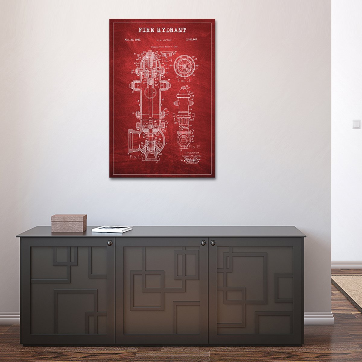 Fire Hydrant Patent Canvas Wall Art