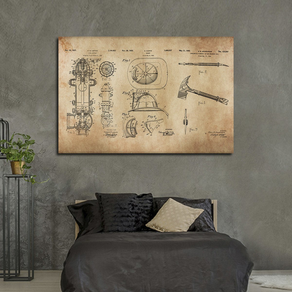 Firefighter Patent Compilation Multi Panel Canvas Wall Art