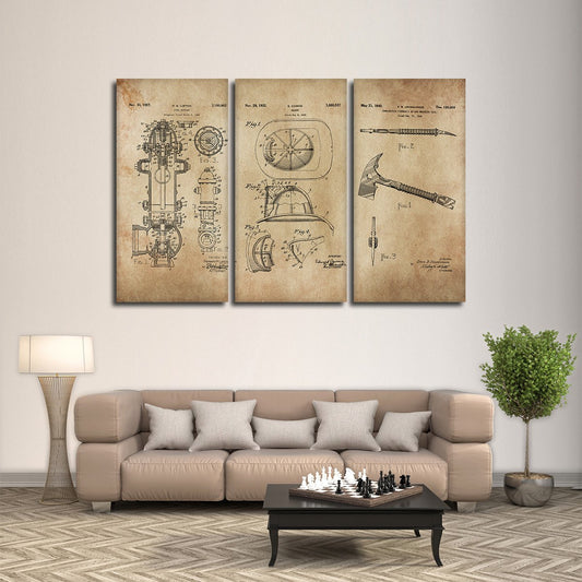 Firefighter Patent Compilation Multi Panel Canvas Wall Art