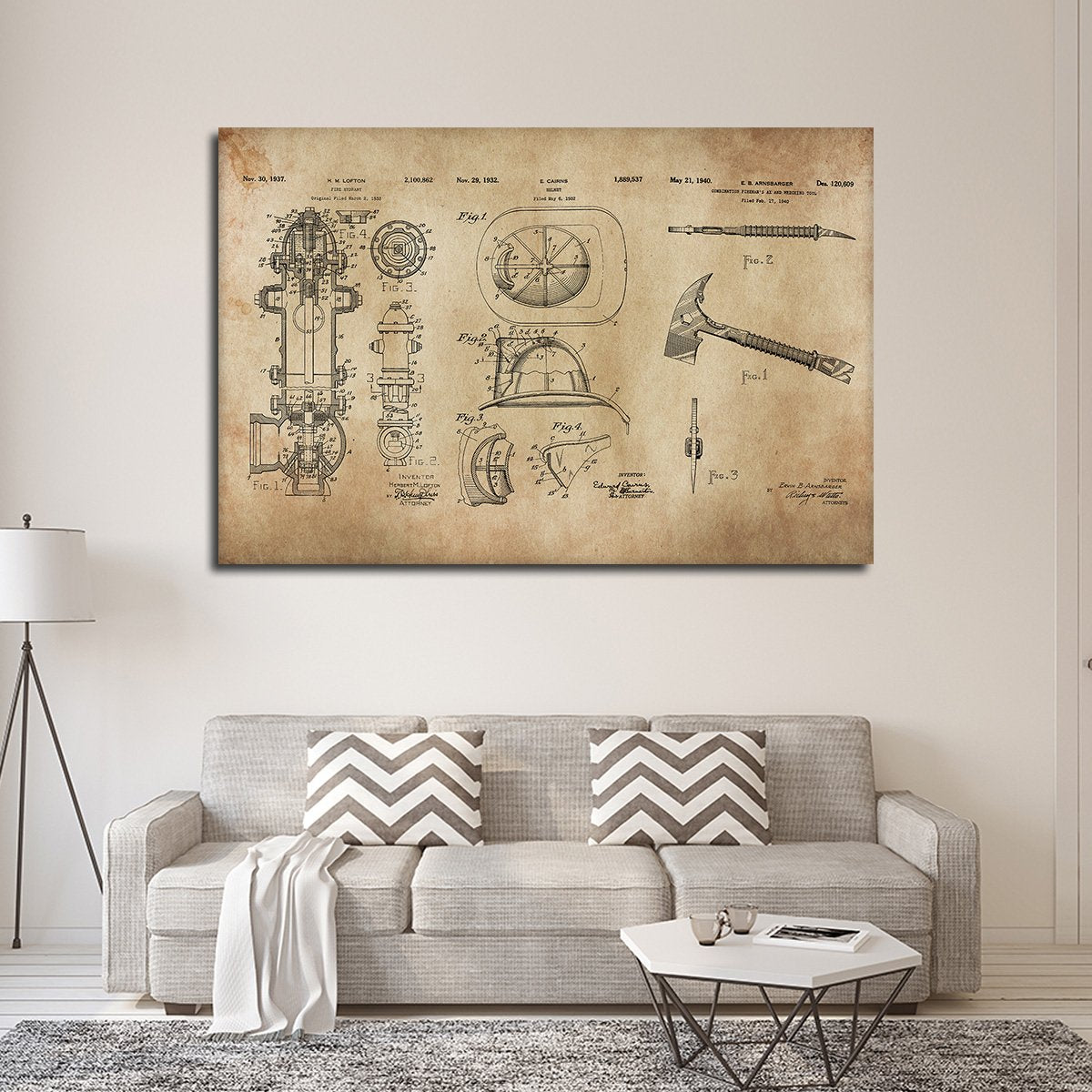 Firefighter Patent Compilation Multi Panel Canvas Wall Art