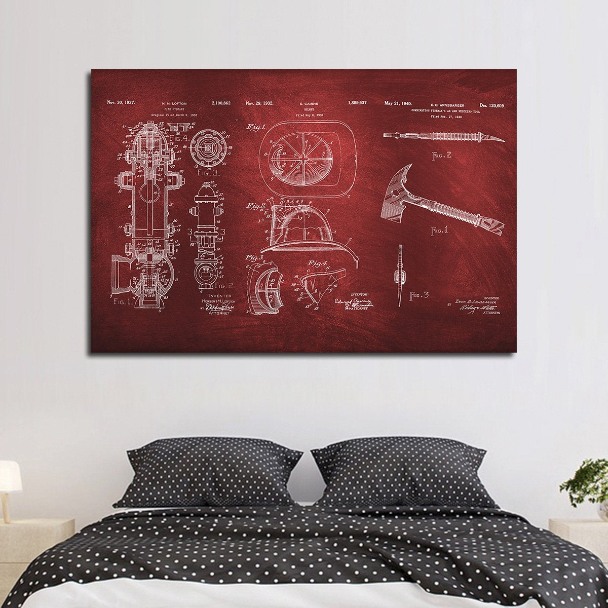 Firefighter Patent Compilation Red Multi Panel Canvas Wall Art