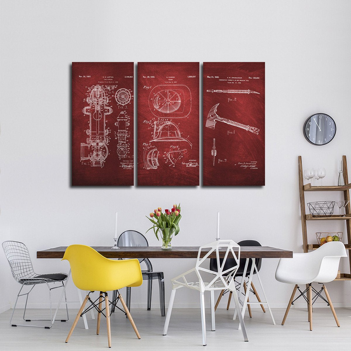 Firefighter Patent Compilation Red Multi Panel Canvas Wall Art