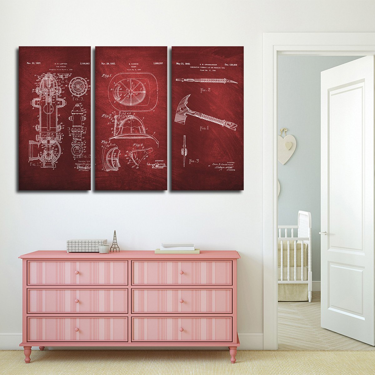 Firefighter Patent Compilation Red Multi Panel Canvas Wall Art