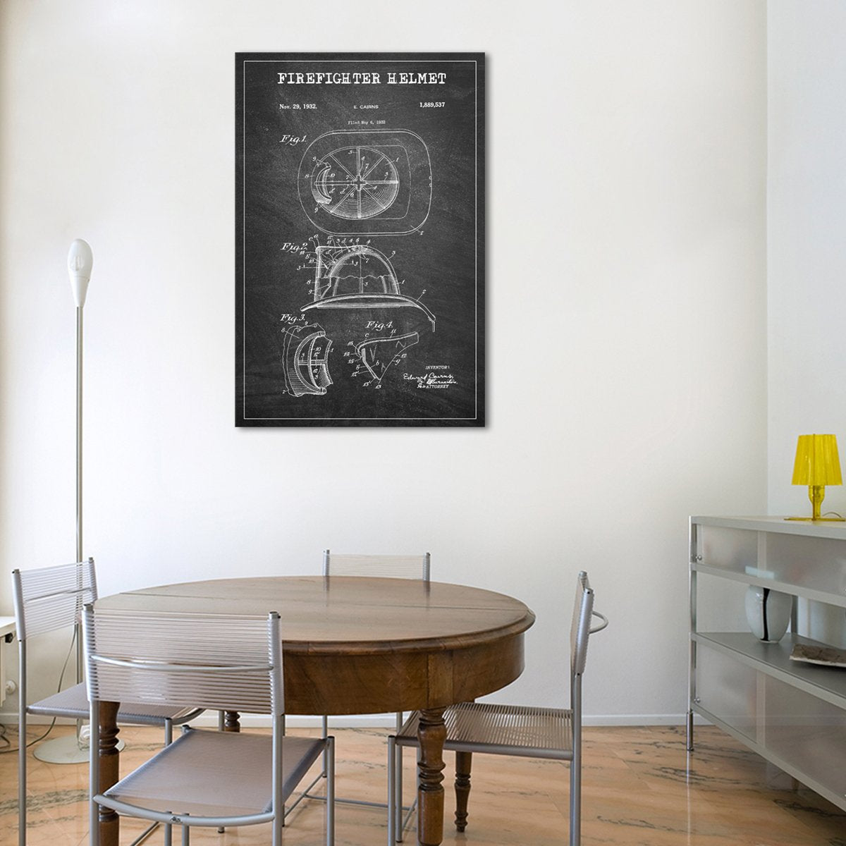 Firefighter Helmet Patent BW Canvas Wall Art