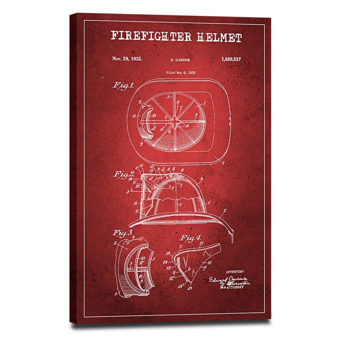 Firefighter Helmet Patent Canvas Wall Art