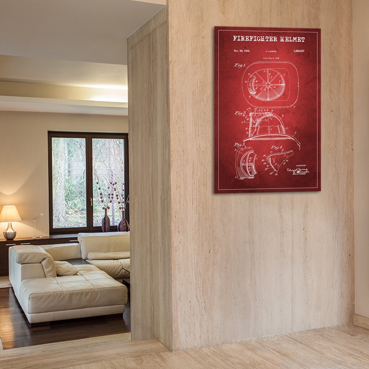 Firefighter Helmet Patent Canvas Wall Art
