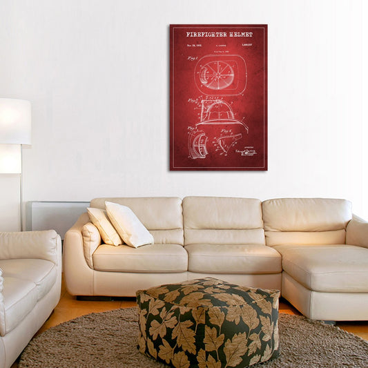 Firefighter Helmet Patent Canvas Wall Art