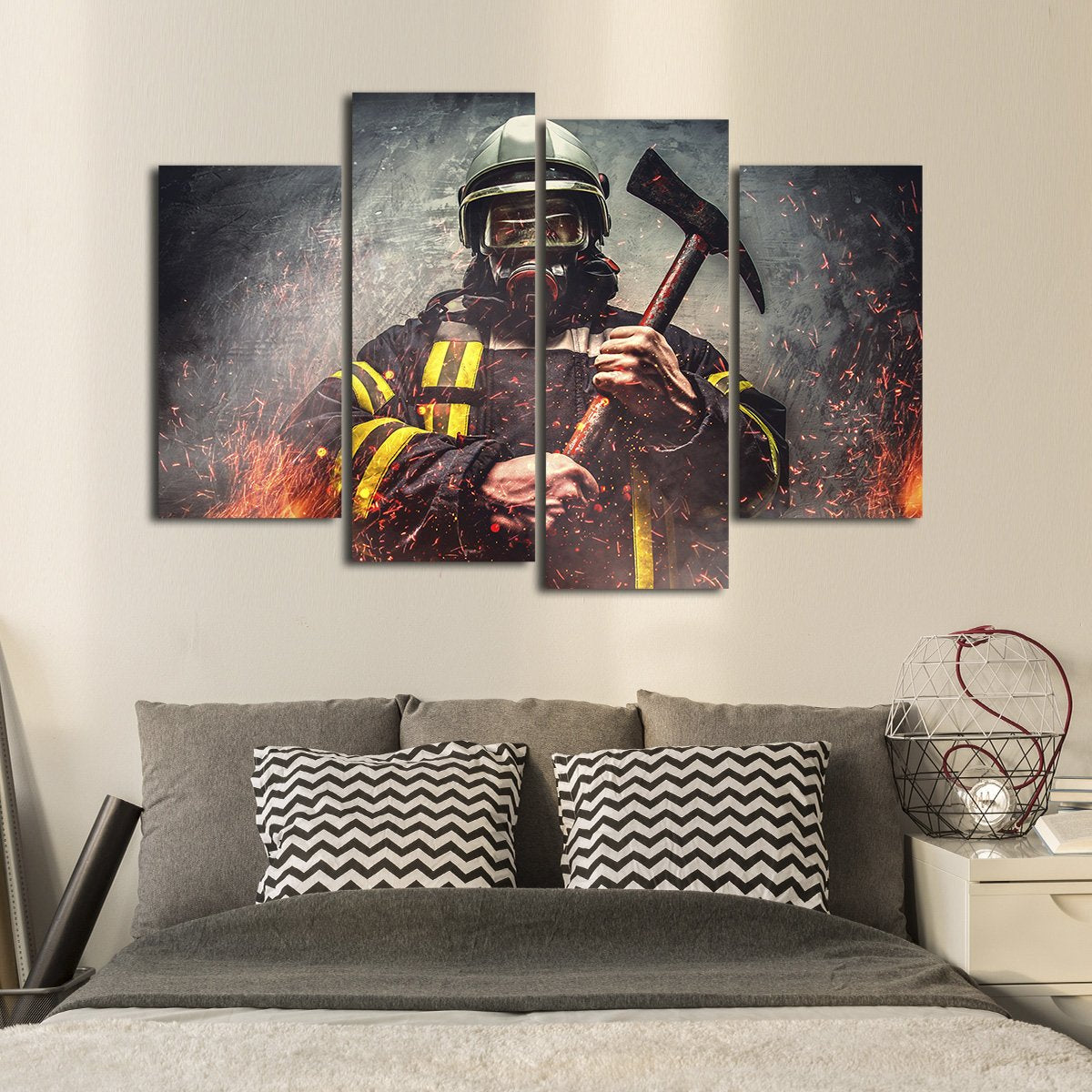 Firefighter Mask Multi Panel Canvas Wall Art