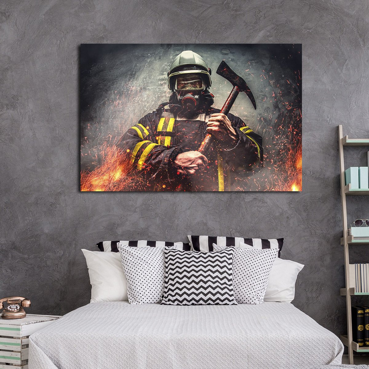 Firefighter Mask Multi Panel Canvas Wall Art