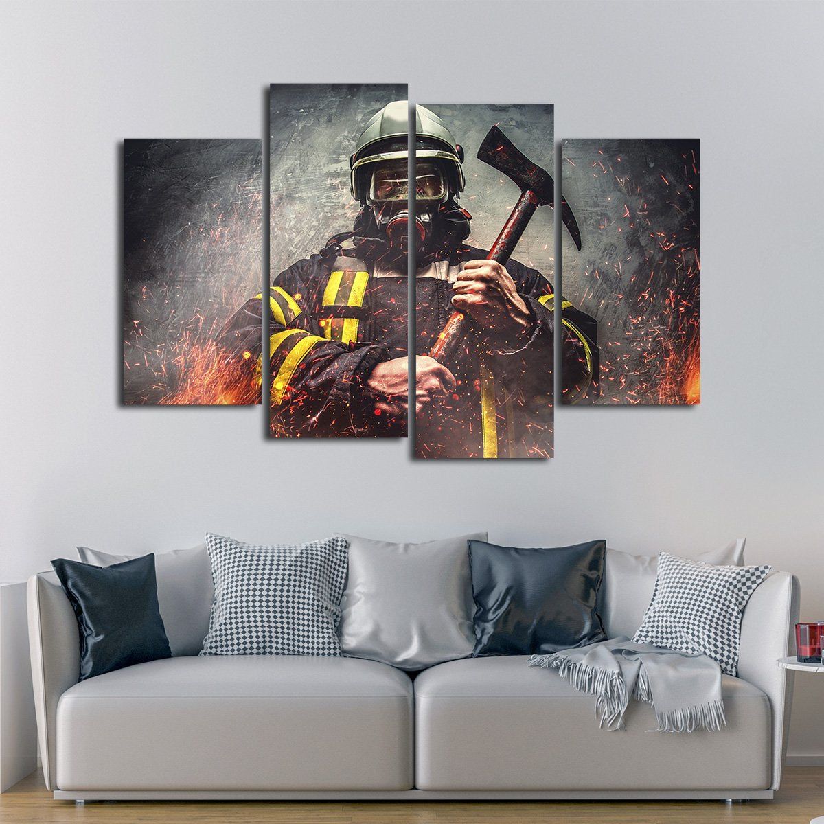 Firefighter Mask Multi Panel Canvas Wall Art