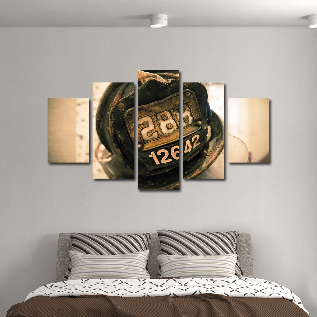 Firefighters Helmet Multi Panel Canvas Wall Art