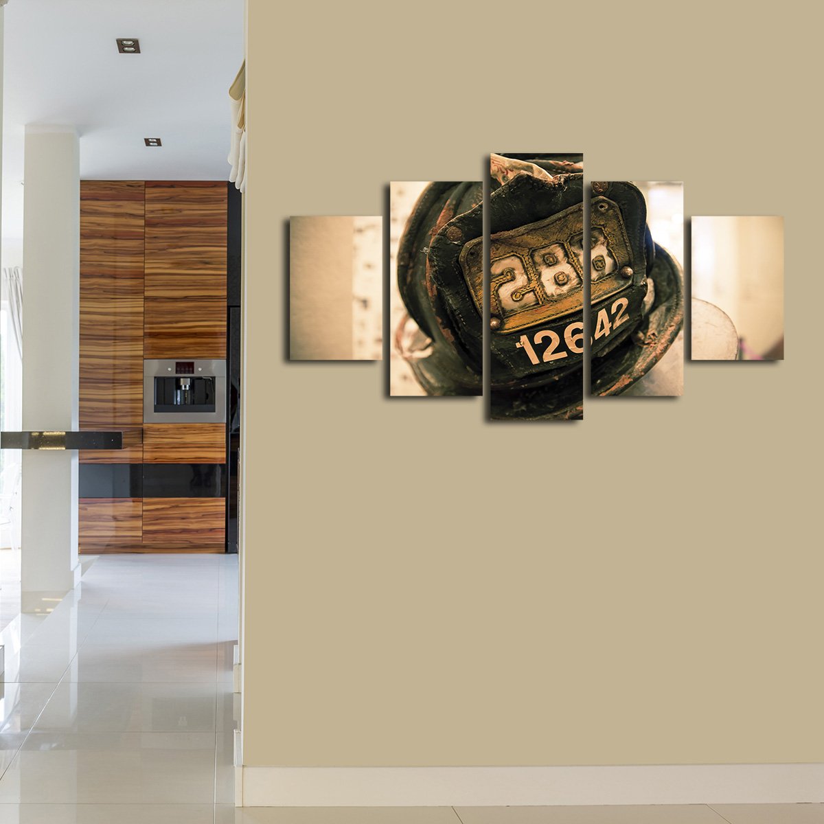 Firefighters Helmet Multi Panel Canvas Wall Art