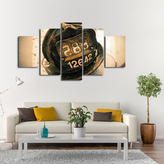 Firefighters Helmet Multi Panel Canvas Wall Art