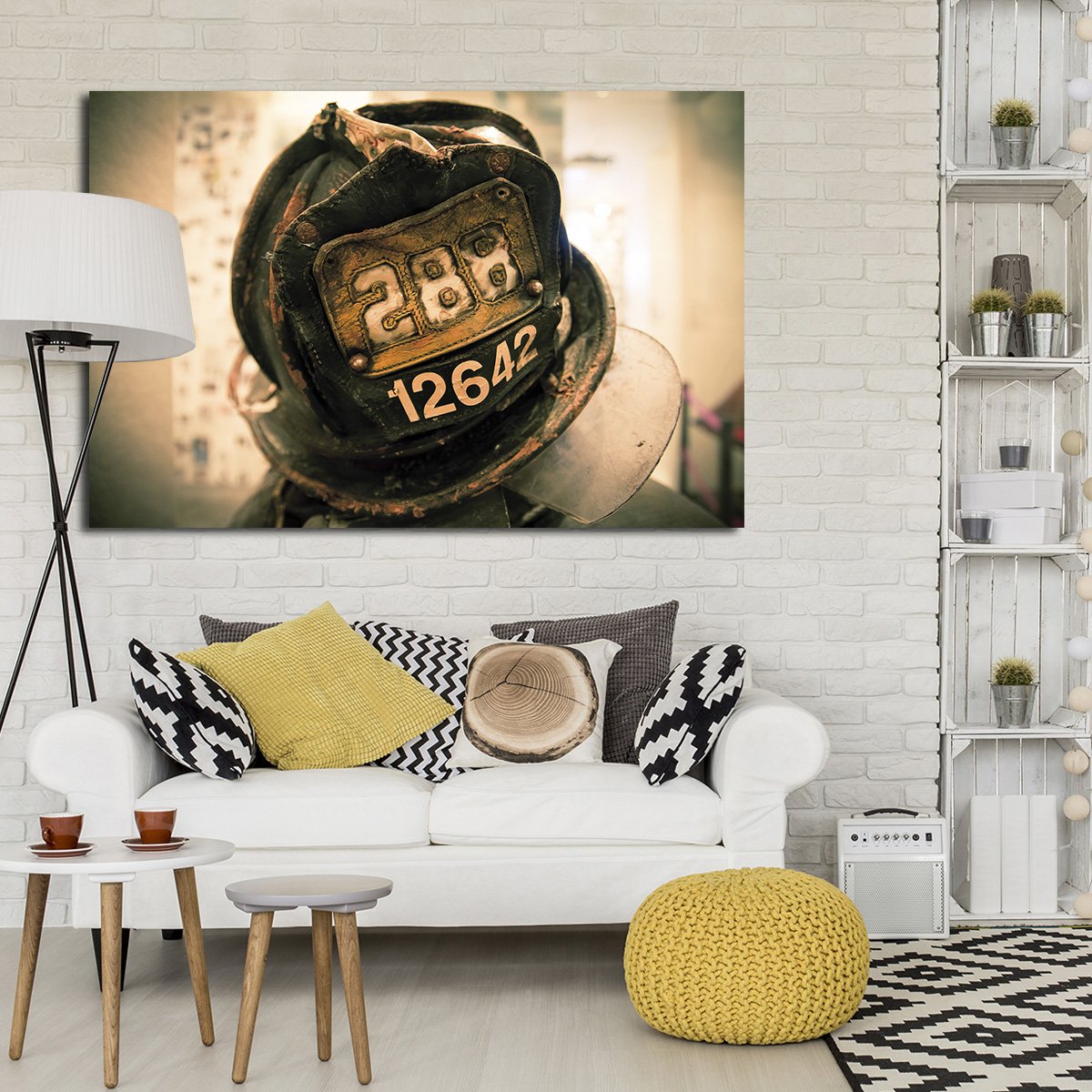 Firefighters Helmet Multi Panel Canvas Wall Art
