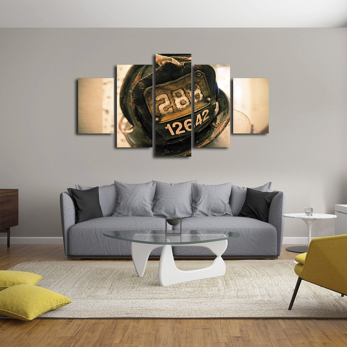 Firefighters Helmet Multi Panel Canvas Wall Art