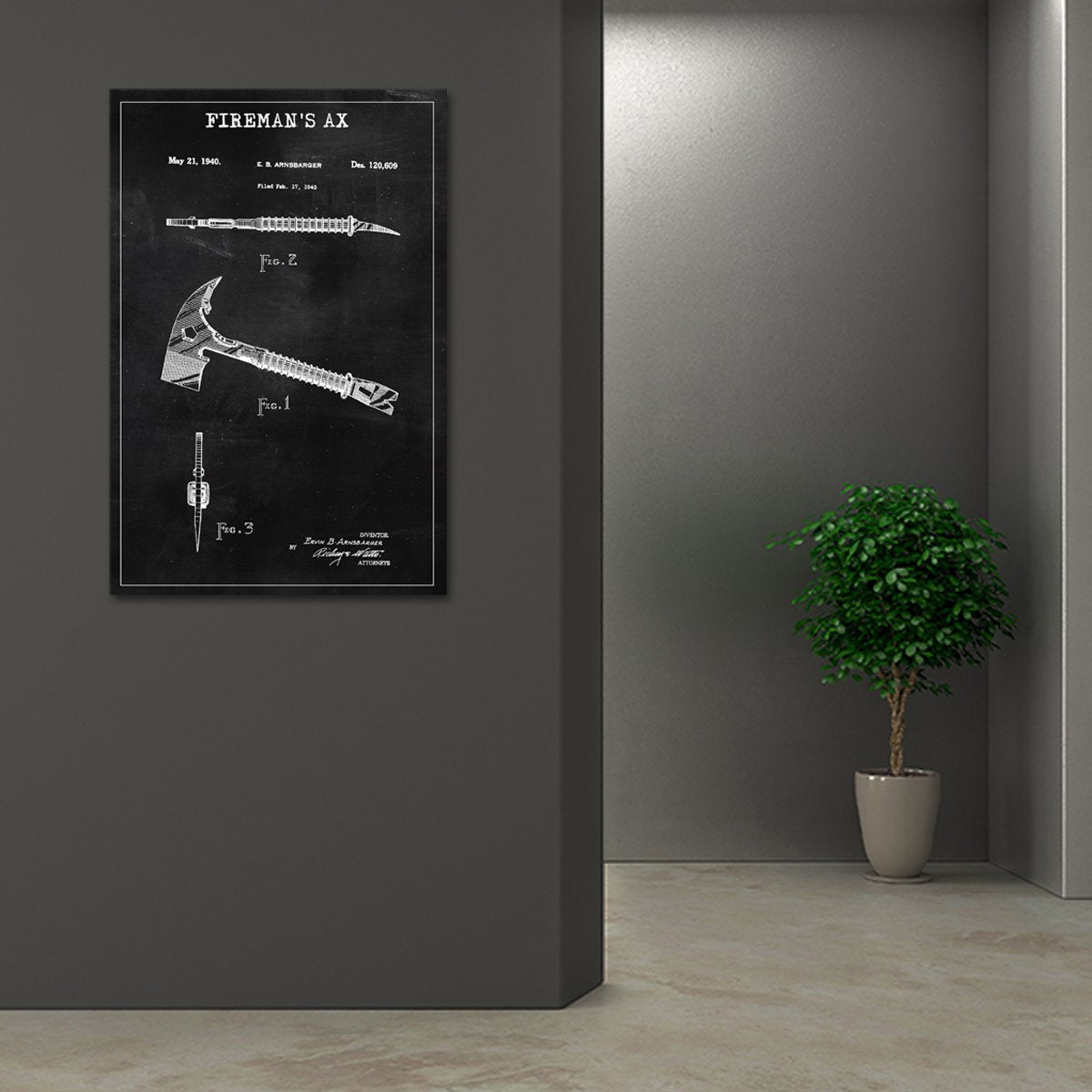 Fireman Ax Patent BW Canvas Wall Art