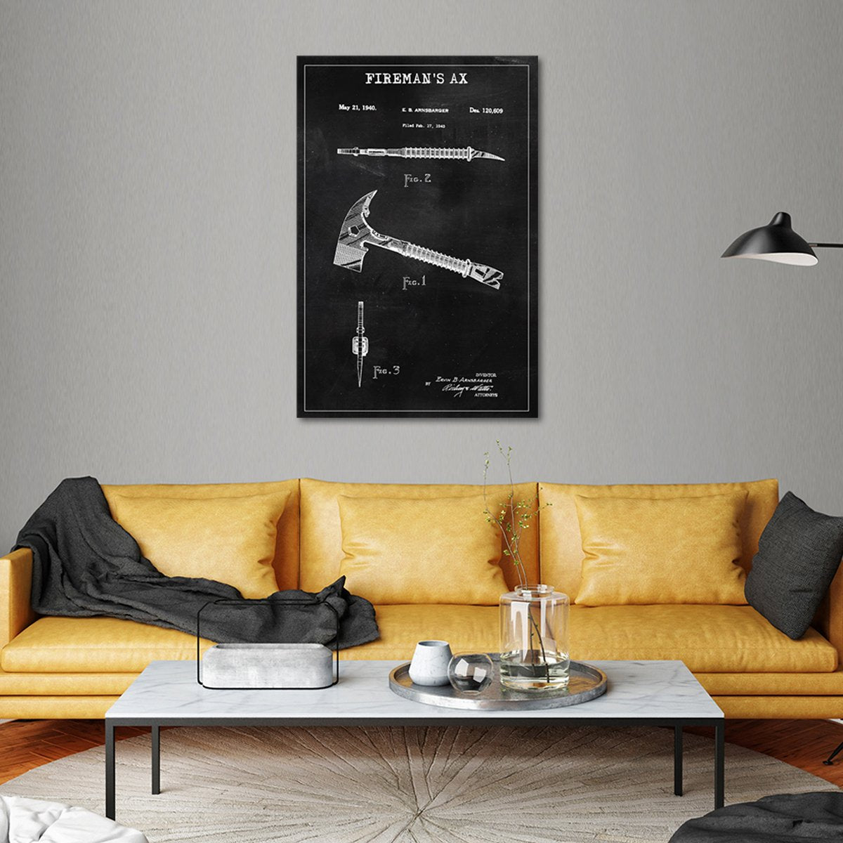 Fireman Ax Patent BW Canvas Wall Art