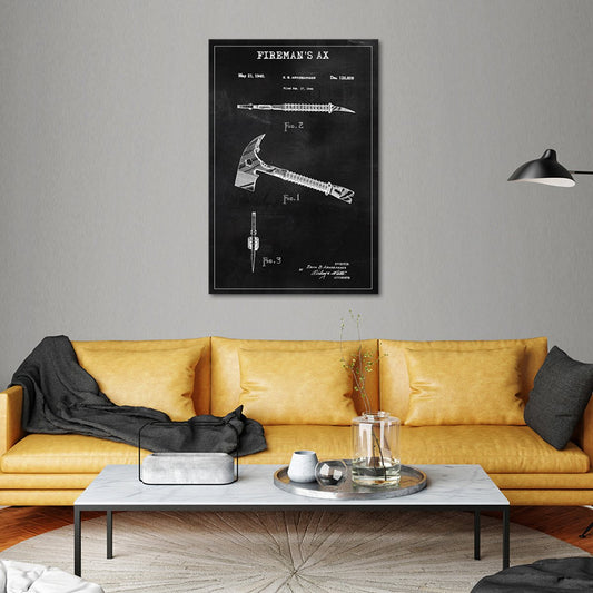 Fireman Ax Patent BW Canvas Wall Art