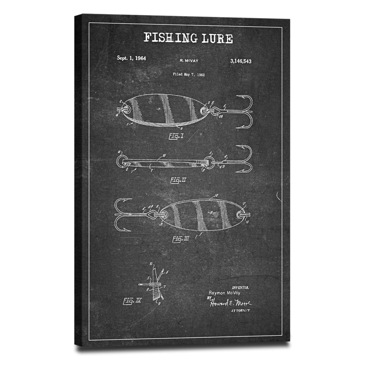 Fishing Lure Patent BW Canvas Wall Art