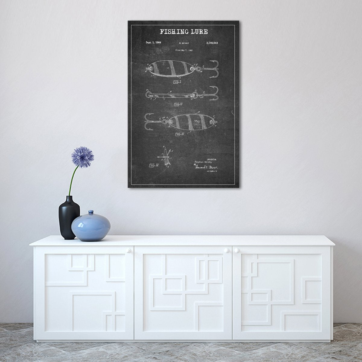 Fishing Lure Patent BW Canvas Wall Art