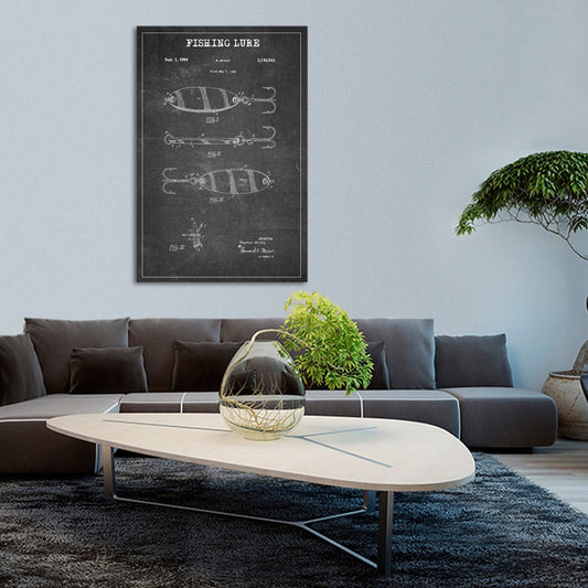 Fishing Lure Patent BW Canvas Wall Art