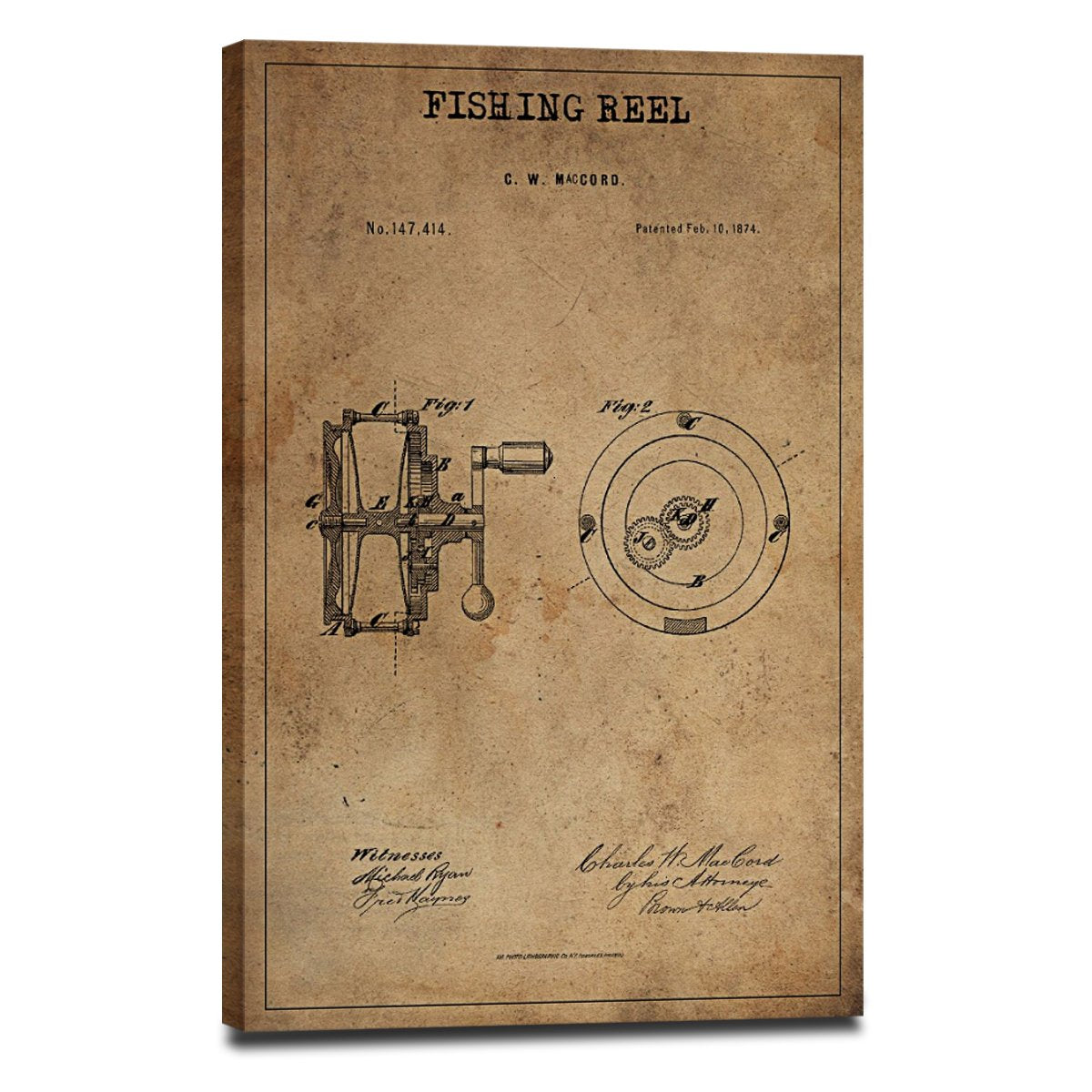 Fishing Reel Patent Canvas Wall Art